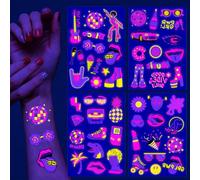 Qpout Glow in The Dark Tatouages Temporaires Hot Pink Preppy Neon Luminous Tattoos Stickers Fluorescent Party Face Tattoos pour les filles Adulte pour Preppy Bachelorette Party Décorations