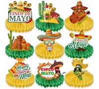 Qpout Lot de 9 pièces de centre de table en nid d'abeille mexicain, éventails colorés à suspendre pour Cinco DE Mayo, bar à tacos, jour des morts et décorations de fête sur le thème mexicain