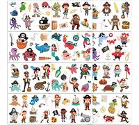 Qpout Pirate Tatouages pour Enfants, Pirate Tatouages Temporaires Autocollants pour Enfants Faux Pirate Fête D'anniversaire Cadeaux Garçons Filles Fête Sac Filler