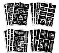 Qpout Pochoirs de Tatouage pour Enfants et Adultes - 16 Feuilles au Henné, Petits et Grands Modèles pour De Vrais Tatouages - Tattoo Stencils