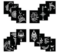 Qpout Pochoirs de tatouage pour enfants et adultes, 16 feuilles de pochoirs de tatouage au henné, pochoirs de tatouage au henné pour vrais tatouages