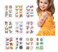 Qpout Tatouages printaniers pailletés pour enfants, fleurs, papillons, fraises, cerises, tournesols, coccinelles, libellules, oiseaux, cœurs, décorations de fête printanières