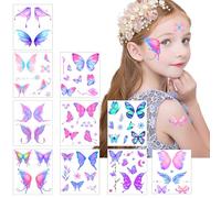 Qpout Tatouages temporaires de papillons pailletés pour les yeux et le visage, tatouages paillette pour filles et femmes, autocollants de tatouages temporaires de papillons, tatouages éphémères