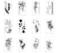 Qpout Tatouages temporaires noirs pour enfants et adultes, faux tatouages pour hommes, femmes, filles et garçons, tatouages temporaires de plumes, papillons, fleurs, totems tribaux