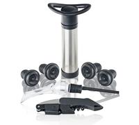 Qpractiko - Coffret Cadeau Wine Lover's | Pompe à Vide en Acier Inoxydable | Bouchons à Vin en Silicone | Tire-Bouchon à Deux Temps | Aérateur de Vin | Bouchon Hermétique Vin, Argent, Acier Inoxydable