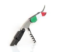 Qpractiko Tire-bouchon manuel 2 temps drapeau Italie - Acier inoxydable, coupe-capsule intégré, manche ergonomique - Accessoire raffiné pour amateurs de vin