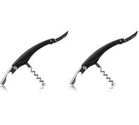 Qpractiko | Tire-bouchon | Noir, Acier inoxydable, ABS, 11 x 2,5 cm, 55,3 g | Spirale, lame scie intégrée, léger et portable | Ouverture, accessoire vin (Lot de 2)