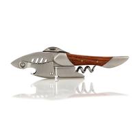 Qpractiko Tire-bouchon Shark - Acier inoxydable, manche en bois noble, extraction facile avec lame incurvée et ouvre-tôle - Accessoire raffiné pour vin, sommeliers, idée cadeau