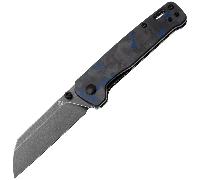 QPS Penguin V2 D2, black stonewash, Manche : Blue shredded CF overlay G10 QS130V2