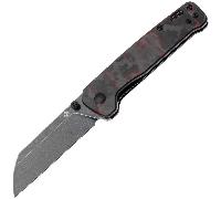 QPS Penguin V2 D2, black stonewash,,Poignée : Red shredded CF overlay G10 QS130V2-