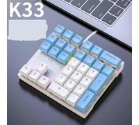 QPSJXN K33 Compact 33 Clavier numérique Blue Switch Mécanique Keycap RVB PBT pour Une Utilisation financière et Comptable(K33 Blue White)