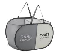 Qpz643 Panier à linge pliable durable avec 2 compartiments pour trier et ranger, panier à vêtements sales portable pour dortoir, buanderie ou voyage (noir + Begie) (gris, 36 x 36 x 58 cm)