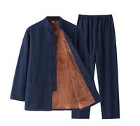 QPZK Costume De Tang Chaud Chaud en Peluche Pure Coton Kung Fu Pantalon Uniforme Veste Mante À Manches Longues, Tai-chi Uniforme De Vêtements Traditionnels Chinois Blue-M