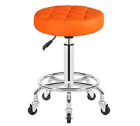 QPZK Tabouret d'atelier roulant avec roulettes, tabouret de salon pivotant réglable pour dessin, banc de travail, massage, spa, tatouage, photographie avec siège en cuir PU, orange