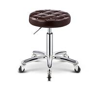 QPZK Tabouret pivotant à hauteur réglable, tabouret rond à roulettes en cuir synthétique avec roulettes, base élargie, tabouret de bureau, tabouret de bureau ou d'esthéticienne médicale Marron