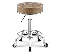 QPZK Tabouret pivotant à roulettes rond réglable en hauteur avec repose-pieds, siège ottoman en cuir synthétique, tabouret de comptoir en métal, tabouret de bureau pour cuisine, salon, bar doré