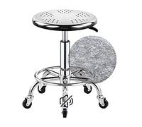 QPZK Tabouret pivotant robuste en acier inoxydable réglable en hauteur avec housse de siège, capacité de charge de 100 kg, tabouret en métal avec repose-pieds pour salon, massage, usine, magasin gris1