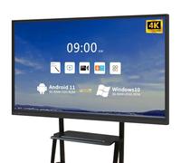 QQ CAT Tableau blanc numérique intelligent 165 cm, résolution 4K UHD, écran tactile, ordinateur tout-en-un pour salle de classe et entreprise (tableau + support noir)