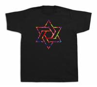 QQ2esUer Mens Cotton T-Shirt Print Colorful Star of David Fire Kabbalah Jews Design