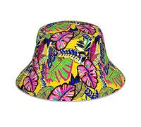 QQIAEJIA Chapeau bob abstrait Tropical Monstera Bob Chapeau fantaisie réversible Plage Chapeau de soleil Chapeau de pêcheur pour femme et homme Noir, Comme indiqué sur la photo, taille unique
