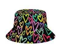 QQIAEJIA Chapeau bob coloré unisexe pour la plage, le voyage, l'extérieur, la pêche, Graffiti Cœurs Noir, taille unique
