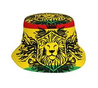 QQIAEJIA Chapeau bob d'été de plage chapeau de soleil casquette de pêcheur casquette visière pliable, Reggae Rasta Drapeau Lion, taille unique