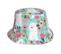 QQIAEJIA Chapeau bob unisexe Chapeau de pêcheur Chapeau de plage Chapeau de soleil à large bord, Chiens samoyèdes à motif floral, taille unique