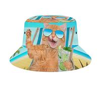 QQIAEJIA Chapeau de plage unisexe en forme de chat hawaïen, chapeau de pêche, pour homme et femme, Chat hawaïen B, taille unique