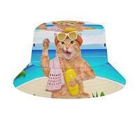 QQIAEJIA Chapeau de plage unisexe motif chat hawaïen sur la plage, chapeau de voyage, pêche en plein air pour homme et femme, Chat hawaïen A, Taille unique