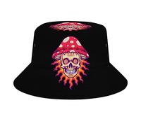 QQIAEJIA Chapeaux de seau en forme de tête de mort en forme de champignon unisexe pour la plage, les voyages, la pêche en plein air, Tête de champignon Trippy Skull on Fire, taille unique