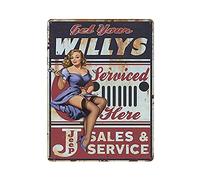 QQIAEJIA Plaque en métal Get Your Willys Pin Up Girl Vintage Tin Poster Plaque en métal Décoration Murale Country Kitchen Home Garage Decor 16"x12"