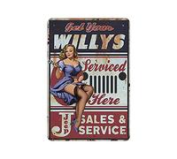 QQIAEJIA Plaque en métal Get Your Willys Pin Up Girl Vintage Tin Poster Plaque en métal Décoration Murale Country Kitchen Home Garage Decor 12'x8'34;