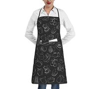 QQIAEJIA Tabliers de cuisine pour femme avec poches - Tablier amusant - Imperméable - Joli tablier pour cuisine, chef de cuisine, serveuse, Doodle Légumes et Fruits, taille unique