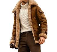 QQKKZX 2023 nouvelle veste en cuir volante élégante camel for hommes, veste de bombardier B3, veste d'hiver en polaire chaude for hommes manteau vintage en cuir de moto (Color : Brown, Size : S)