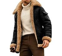 QQKKZX 2023 nouvelle veste en cuir volante élégante camel for hommes, veste de bombardier B3, veste d'hiver en polaire chaude for hommes manteau vintage en cuir de moto (Color : Black, Size : XL)