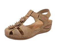 QQLADY 2025 Orthotic Womens Platform Sandals with Arch Support Bohemia Gladiator Wedges Closed Toe,Breathable for Plantar Fasciitis (Khaki,38)