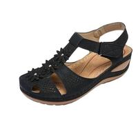 QQLADY 2025 Orthotic Womens Platform Sandals with Arch Support Bohemia Gladiator Wedges Closed Toe,Breathable for Plantar Fasciitis (Black,40)