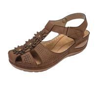 QQLADY 2025 Orthotic Womens Platform Sandals with Arch Support Bohemia Gladiator Wedges Closed Toe,Breathable for Plantar Fasciitis (Brown,41)