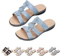 QQLADY 2025 Women's Summer Bohemian Wedge Comfortable Breathable Arch Support Orthopedic Sandals, Casual Beach Walking Sandals (Blue,37)