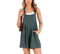 QQLADY Barboteuse ample décontractée à bretelles réglables, combinaison courte en lin avec poches