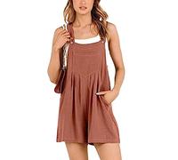 QQLADY Barboteuse ample décontractée à bretelles réglables, combinaison courte en lin avec poches