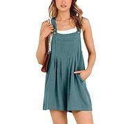 QQLADY Barboteuse ample décontractée à bretelles réglables, combinaison courte en lin avec poches