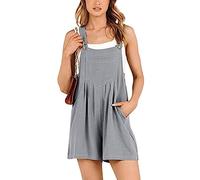 QQLADY Barboteuse ample décontractée à bretelles réglables, combinaison courte en lin avec poches