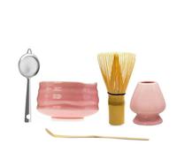 QQLADY Bol à Matcha Rose Brillant en céramique Japonaise, Fouet à thé Matcha, Support Chawan, cuillère, Tamis, Tasse, Coffret Cadeau de cérémonie