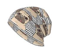 QQLADY Bonnet amusant avec motif chien carlin pour homme et femme - Bonnet souple en tricot - Bonnet d'hiver chaud - Bonnet de nuit, Drôle de chien carlin heureux, taille unique