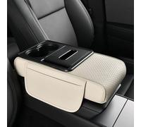 QQLADY Coussin Accoudoir Voiture pour Audi A3 2020 2021 2022 2023 2024, Coussin de Console Centrale 4-en-1 Multifonction avec Poches Latérales de Rangement, Anti-Rayures, Confortable,A Beige
