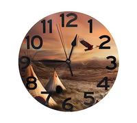 QQLADY Horloge murale ronde de 25,4 cm à piles avec motif tribus amérindiennes, silencieuse, sans tic-tac, décoration murale ronde pour salon, cuisine, maison, bureau
