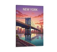 QQLADY Impression sur toile vintage du pont de Brooklyn de New York - Décoration murale pour salon, chambre à coucher - 20 x 30 cm