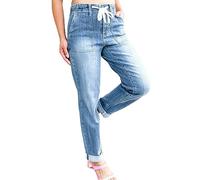QQLADY Jogging en Jean pour Femme, Taille élastique avec Cordon de Serrage et Poche (XS,2PCS-a)