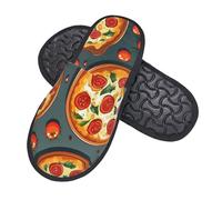 QQLADY Pantoufles pelucheuses en peluche douce pour homme et femme avec motif pizza, Noir , Large